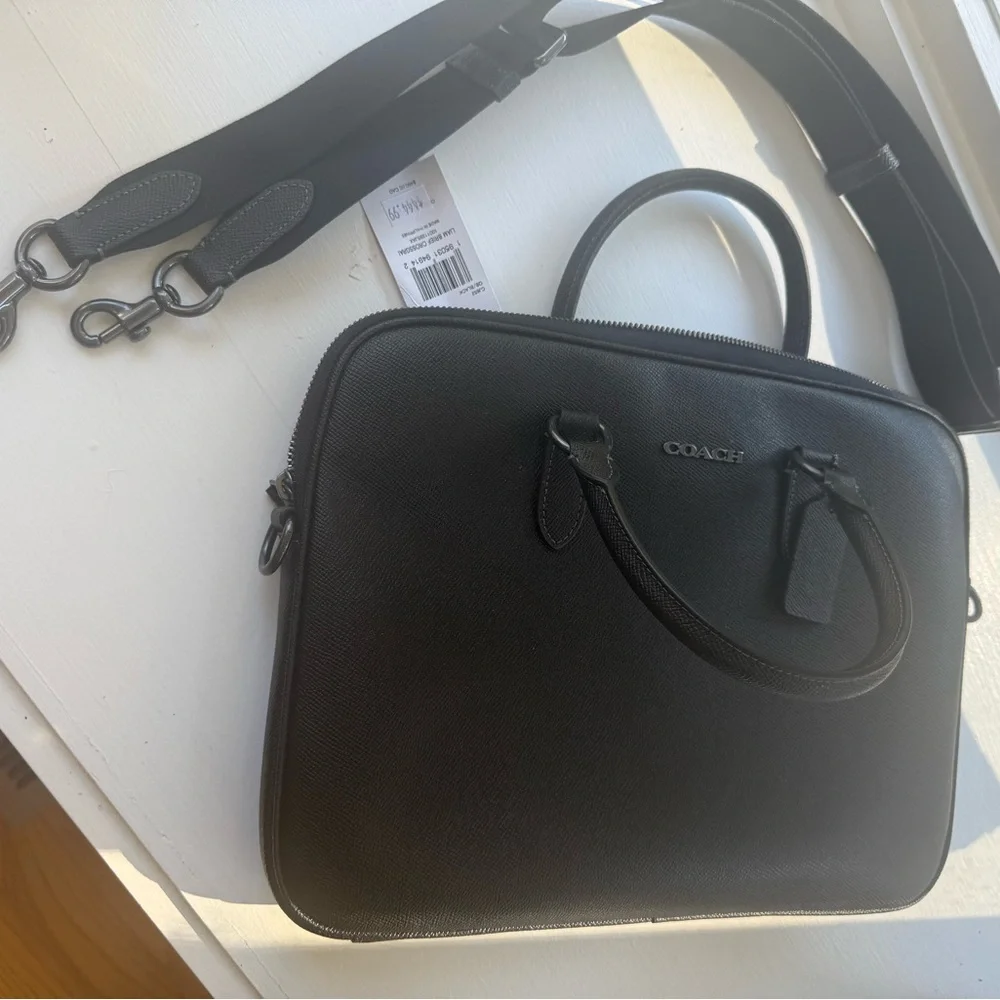 Coach Men's Sleek Black Leather Briefcase